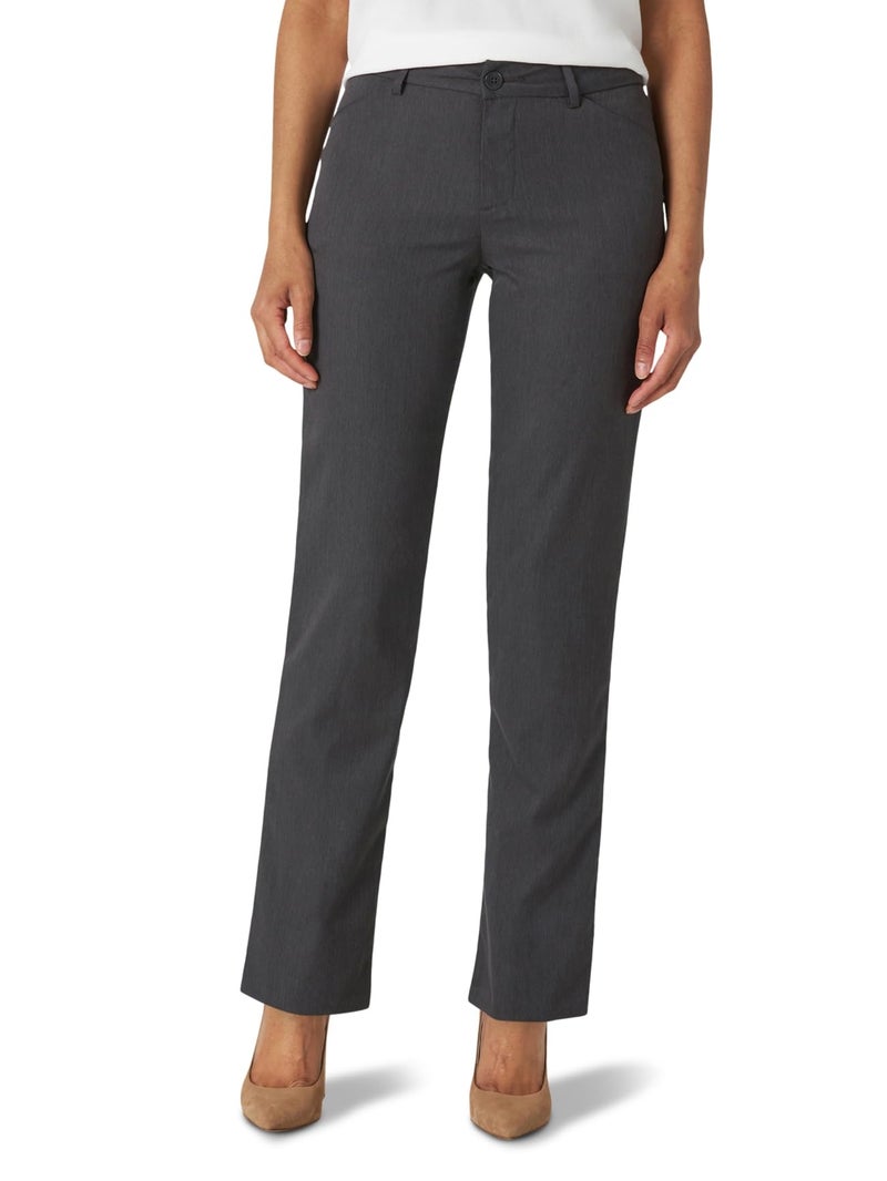 LEE Wrinkle Free Relaxed Fit Straight Leg Pant, 12 Short, Charcoal Heather - Image 1